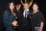 American Horror Story: Coven hairstylists (from left) Michelle Ceglia, Yolanda Mercadel, Monte C. Haught and Daina Daigle celebrate their win at the 2014 Primetime Creative Arts Emmys.