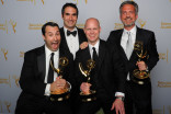 30 For 30 Shorts producers (from left) Dan Silver, Connor Schell, John Dahl and Bill Simmons celebrate their win at the 2014 Primetime Creative Arts Emmys.