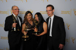 (From left) Adam Dubov, Sabrina Caluori, Lynn Kim, and Jacob Taylor celebrate at the 2014 Primetime Creative Arts Emmys.