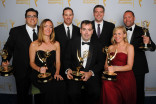 Outstanding Achievement in Interactive Media winners celebrate at the 2014 Primetime Creative Arts Emmys.