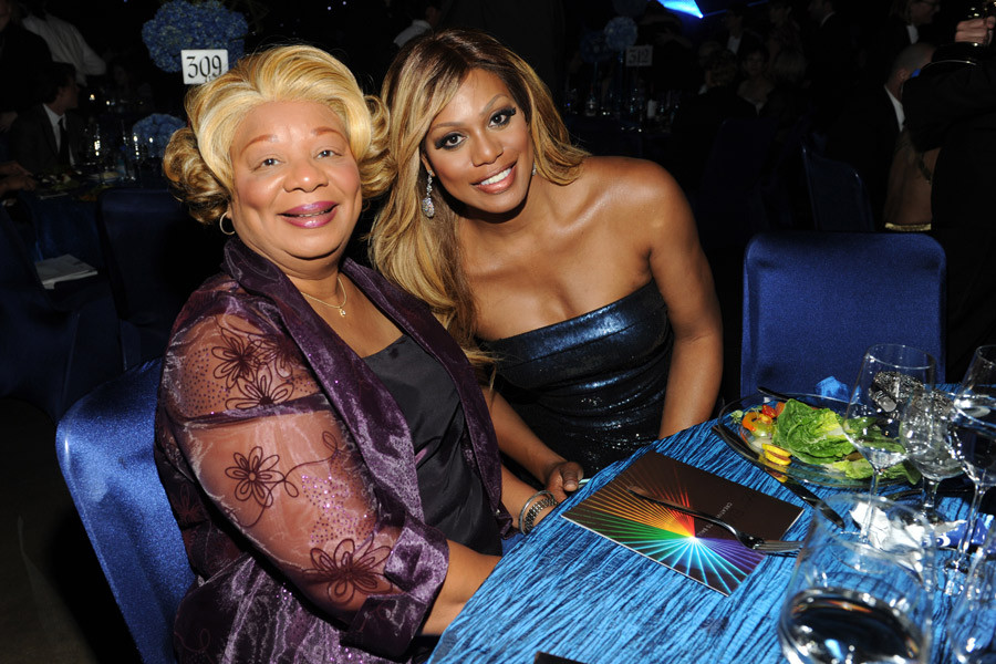 Laverne Cox (r) of Orange Is the New Black and Gloria Cox (l) at the 2014 Creative Arts Emmy ball.
