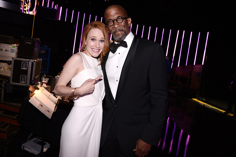 Rachel Brosnahan and Reg E. Cathey backstage at the Creative Arts Emmy Awards 2015.
