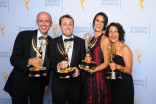 Richard Hankin, from left, Zac Stuart-Pontier, Caitlyn Greene, and Shelby Siegel backstage at the Creative Arts Emmy Awards 2015. 