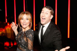 Sasha Alexander and Scott Aukerman backstage at the 2015 Creative Arts Emmys.