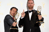 Kyle Dunnigan and Jim Roach backstage at the 2015 Creative Arts Emmys.