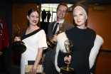 Elizabeth Macey, Ken van Duyne and Lou Eyrich backstage at the 2015 Creative Arts Emmys.