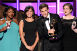 Felicia Daniels, and from left, Marina Cockenberg, Gavin Purcell and Christine Friar accepts their award at the 2015 Creative Arts Emmy Awards.