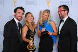 Rhys Thomas, from left, Erin Doyle, Lindsay Shookus, and Erik Keyword backstage at the 2015 Creative Arts Emmy Awards.