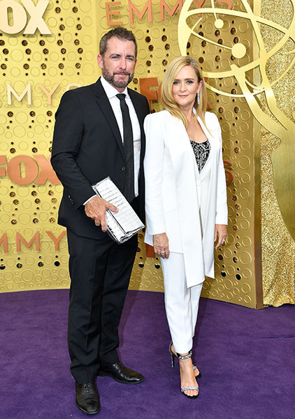 Jason Jones and Samantha Bee on the red carpet at the 71st Emmy Awards.