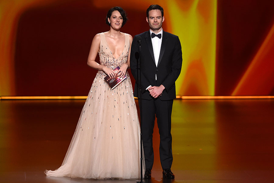 Phoebe Waller-Bridge and Bill Hader present an award at the 71st Emmy Awards.