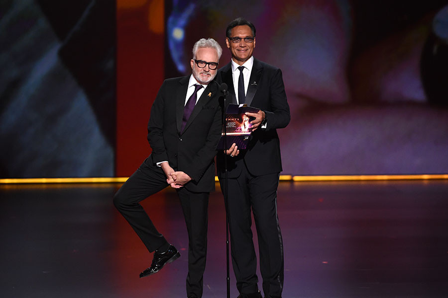 Bradley Whitford and Jimmy Smits on stage at the 71st Emmy Awards.