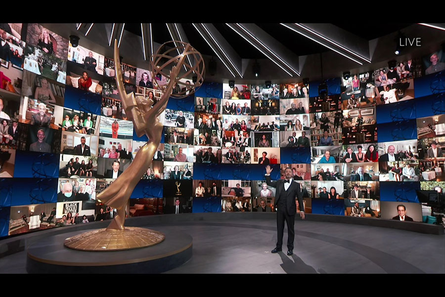 Host Jimmy Kimmel speaks on stage during the 72nd Emmy Awards. 