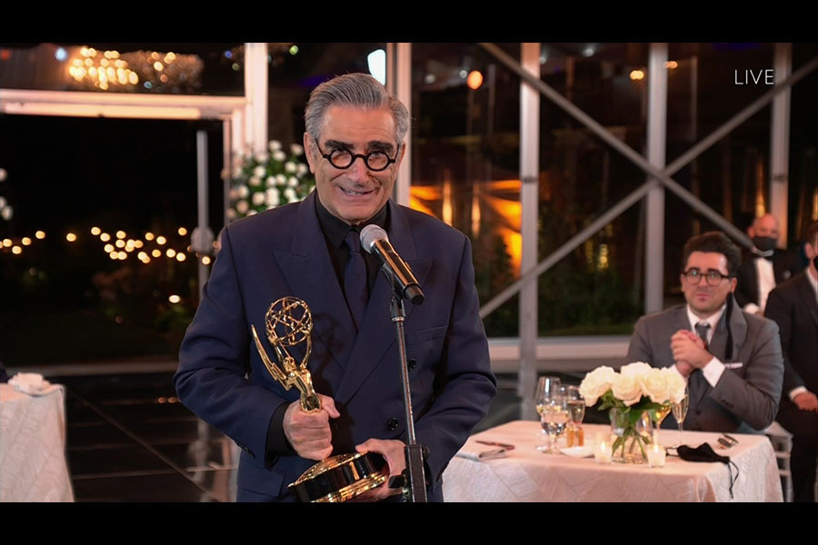 Eugene Levy accepts the award for Outstanding Lead Actor in a Comedy Series for Schitt&#039;s Creek at the 72nd Emmy Awards.