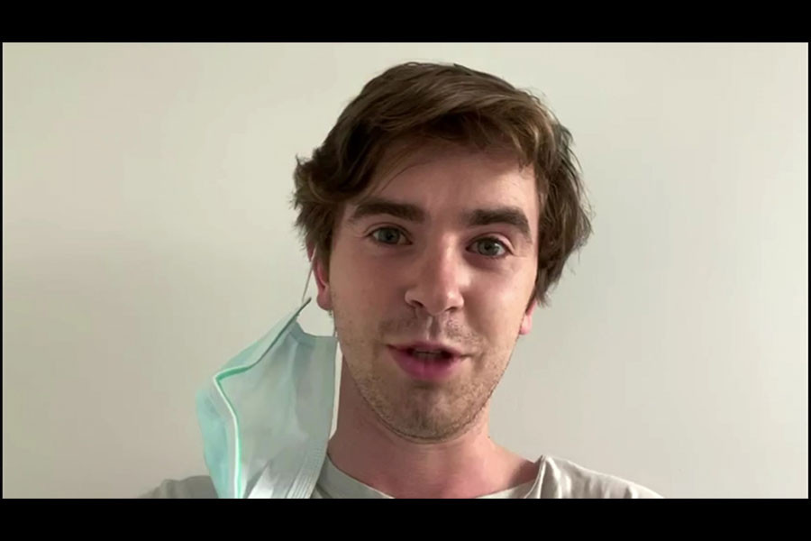 Freddie Highmore speaks at the 72nd Emmy Awards.