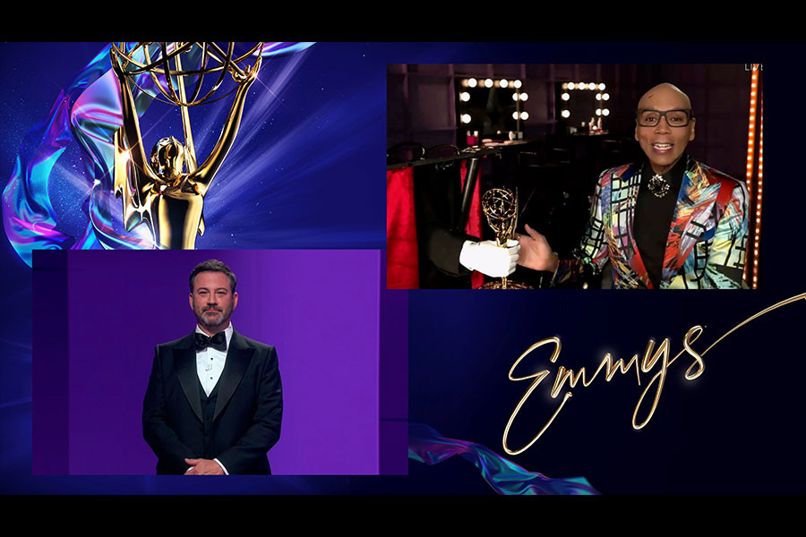 Jimmy Kimmel presents the Emmy for Outstanding Competition Program to RuPaul for RuPaul’s Drag Race during the 72nd Emmy Awards.