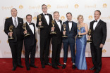 The producers of Fargo celebrate their win at the 66th Emmy Awards.
