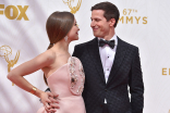 Joanna Newsom and host Andy Samberg on the red carpet at the 67th Emmy Awards.