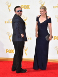 Ricky Gervais and Jane Fallon on the red carpet at the 67th Emmy Awards.