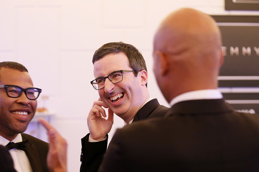 Jordan Peele, John Oliver and Keegan-Michael Key backstage at the 67th Emmy Awards.