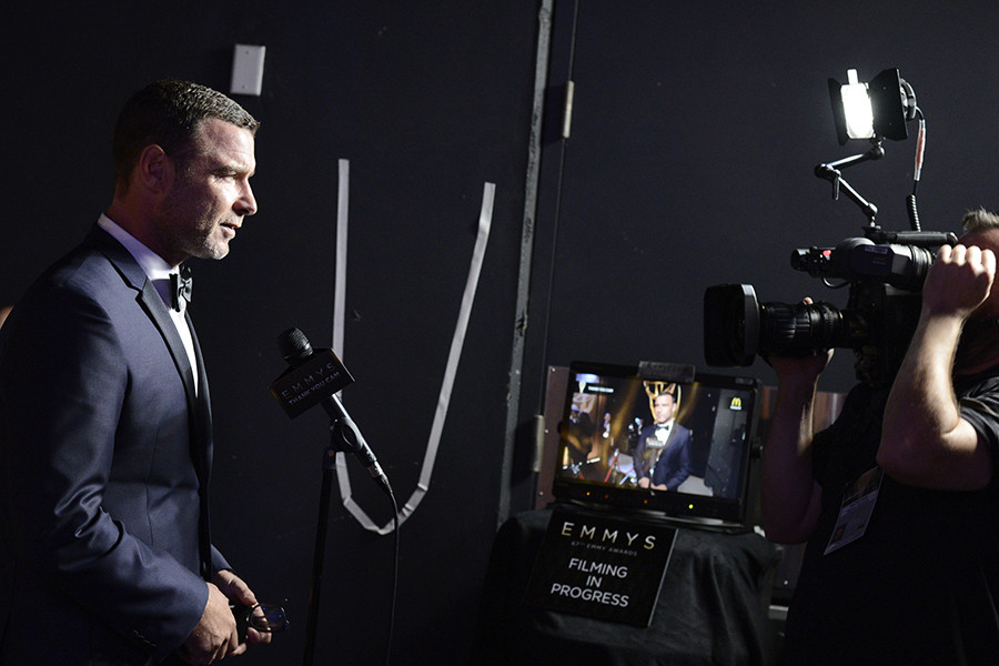 Liev Schreiber backstage at the 67th Emmy Awards.