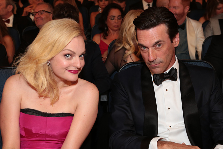 Elisabeth Moss and Jon Hamm at the 67th Emmy Awards.