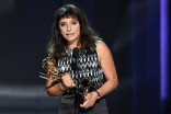 Susanne Bier accepts her award at the 2016 Primetime Emmys.