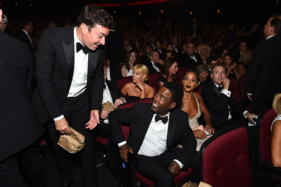 Jimmy Fallon and Chris Rock at the 2016 Primetime Emmys.