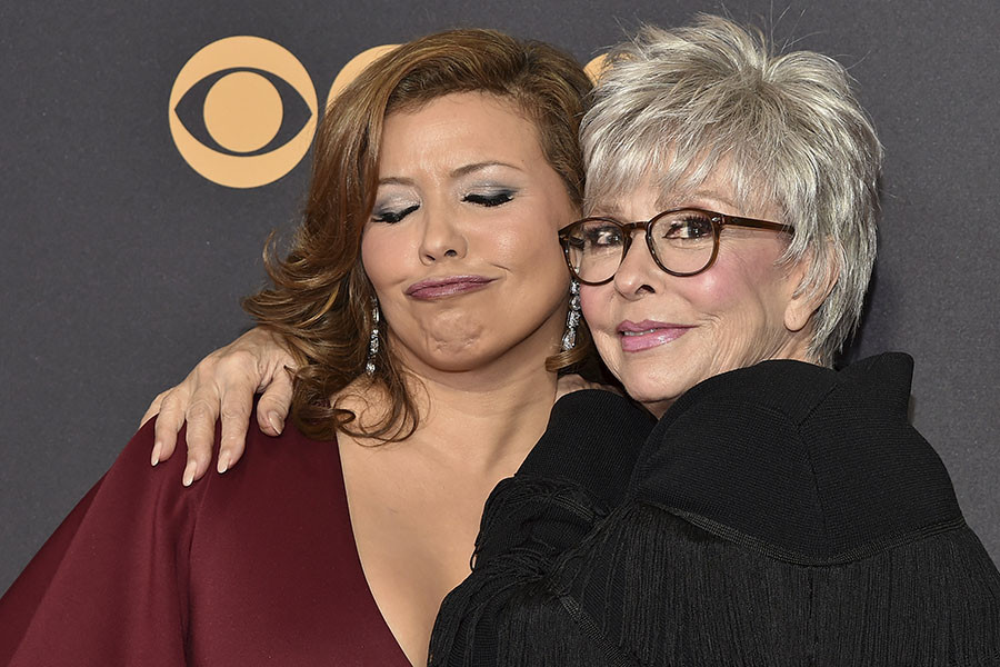 Justina Machado and Rita Moreno on the red carpet at the 2017 Primetime Emmys. 