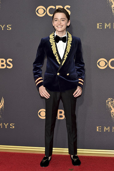 Noah Schnapp on the red carpet at the 2017 Primetime Emmys. 