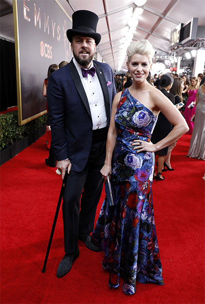 Chris Sullivan and Rachel Reichard on the red carpet at the 69th Primetime Emmy Awards