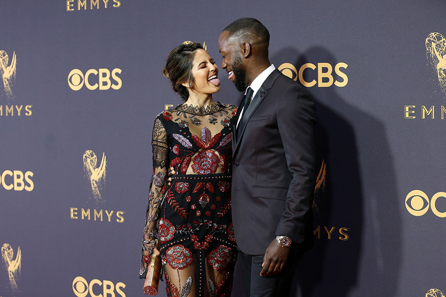 Erin Lim and Lamorne Morris on the red carpet at the 69th Primetime Emmy Awards on Sunday