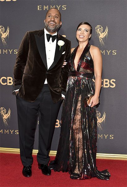 Kenya Barris and Dr. Rainbow Edwards-Barris on the red carpet at the 2017 Primetime Emmys.