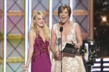 Anna Faris and Allison Janney on stage at the 2017 Primetime Emmys.
