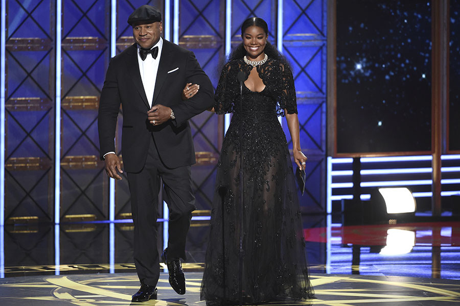 LL Cool J and Gabrielle Union on stage at the 69th Primetime Emmy Awards