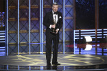 Charlie Brooker accepts his award at the 2017 Primetime Emmys.
