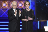Norman Lear and Carol Burnett on stage at the 2017 Primetime Emmys.