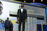 Sterling K. Brown accepts his award at the 69th Emmy Awards.