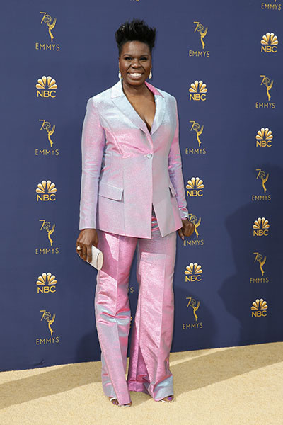leslie jones red carpet dress Leslie Jones on the red carpet at the 70th Emmy Awards