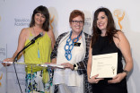 Television Academy governors Terry Ann Gordon and Sue Bub present a certificate to Jenny Eagan of Olive Kitteridge at The 9th Annual Outstanding Art of Television Costume Design Exhibition at the FIDM Museum &amp; Galleries, Saturday, July 18, 2015, in Los An