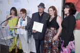 Television Academy governors Terry Ann Gordon and Sue Bub present certificates to Salvador Perez, Ive Heather Thaide, and Gala Autumn of The Mindy Project at The 9th Annual Outstanding Art of Television Costume Design Exhibition at the FIDM Museum &amp; Galle