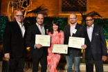 Television Academy governor Tim Gibbons, D. V. DiVincentis, Alexis Martin Woodall, Brad Simpson, and Television Academy governor Hayma Washington at the producers nominee reception, September 15, 2016, at the Montage in Beverly Hills, California.