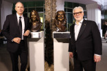Sculptor Richard Becker and Television Academy Chairman and CEO Frank Scherma in front of newly unveiled busts