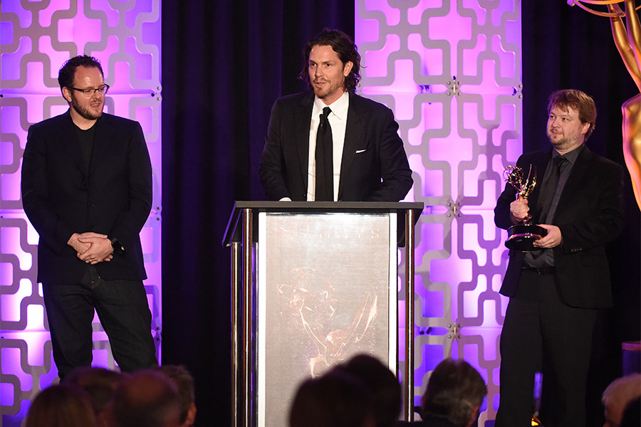 Isaac Reuben, Don Parker, and Matt Daw of Shotgun Software accept their award at the 69th Engineering Emmy Awards at the Loews Hollywood Hotel on Wednesday, October 25, 2017 in Hollywood, California.