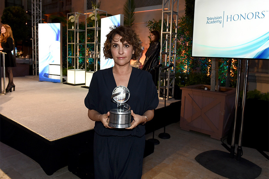 Jill Soloway with her award for Transparent at the awards presentation at the Eighth Annual Television Academy Honors, May 27 at the Montage Beverly Hills.