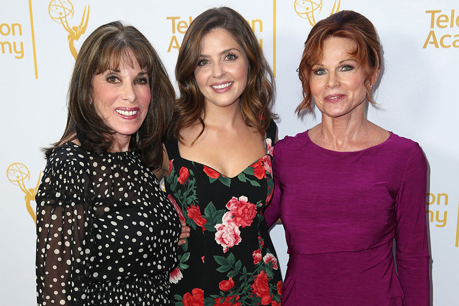 Kate Linder, Jen Lilley, and Patsy Pease arrive at the Montage Beverly Hills for the 2014 Performers Peer Group Primetime Emmy nominee reception.