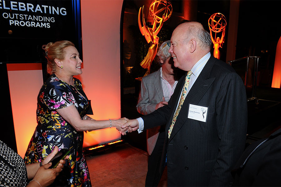Lili Fini Zanuck and Julian Fellowes at the Producers nominee reception September 18, 2015 at the Montage in Beverly Hills, California.