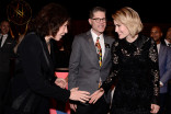 Television Academy governor Lily Tomlin, Television Academy governor Bob Bergen, and Sarah Paulson at the Performers Nominee Reception September 19, 2015, at the Pacific Design Center in Los Angeles, California.