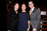Television Academy governor Lily Tomlin, Mayim Bialik, and Television Academy governor Bob Bergen at the Performers Nominee Reception September 19, 2015, at the Pacific Design Center in Los Angeles, California.