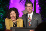 Performer Peer Group governors Lily Tomlin and Bob Bergen at the Performers Peer Group Celebration, August 22, 2016, at the Montage Beverly Hills in Beverly Hills, California.