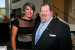 Lupe Boyd and Television Academy governor Scott Boyd at the 67th Los Angeles Area Emmy Awards July 25, 2015, at the Skirball Cultural Center in Los Angeles, California.